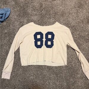 Brandy Melville Cream Long Sleeve Top with Navy Graphic